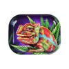 Small V-Syndicate Chameleon metal rolling tray with vibrant chameleon design and raised edges