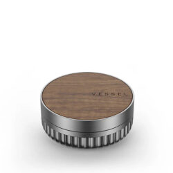Vessel Mill Grinder in Walnut with a three-piece aluminium body and a genuine wood inlay EU