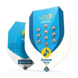 Official Royal Queen Seeds Dance World CBD Feminized seed packet showing the 3-seed count, Evertree EU.