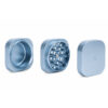Blue Haze PAX Grinder opened into three parts showing the internal teeth and storage chamber