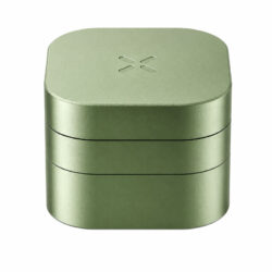 Greenstone PAX Grinder featuring a three-piece metal design with engraved PAX logo