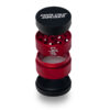 Open red Santa Cruz Shredder Split Series grinder displaying its 4 piece internal design
